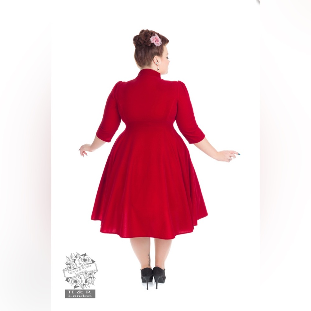 NWT Hearts & Roses London Red Velvet Tea Length Dress Size 16 US - Picture 2 of 14
